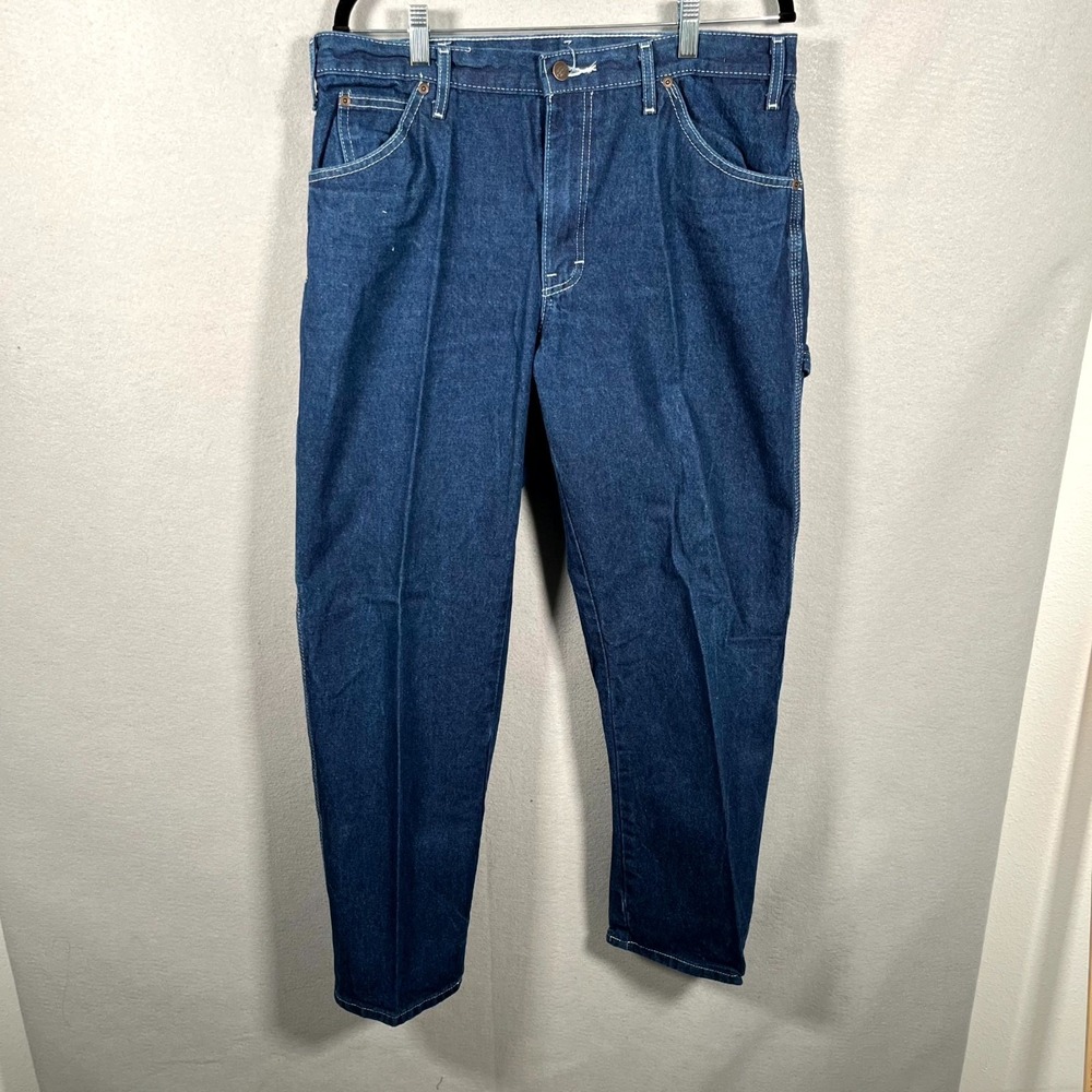 Dickies Carpenter Jeans Mens‎ 35W Blue Denim Hammer Loop Straight Leg Workwear